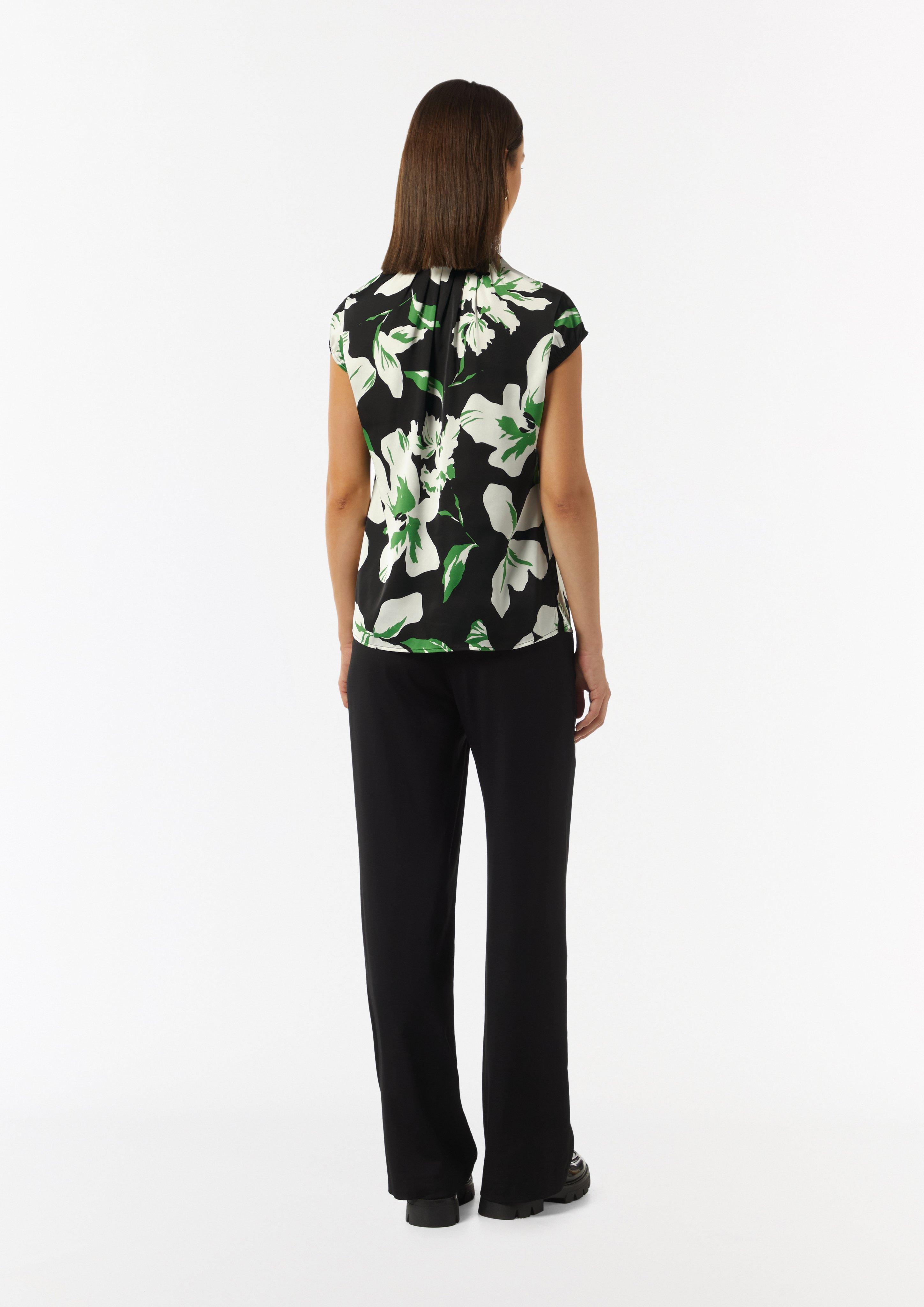 Satinbluse mit Kappärmeln - schwarz