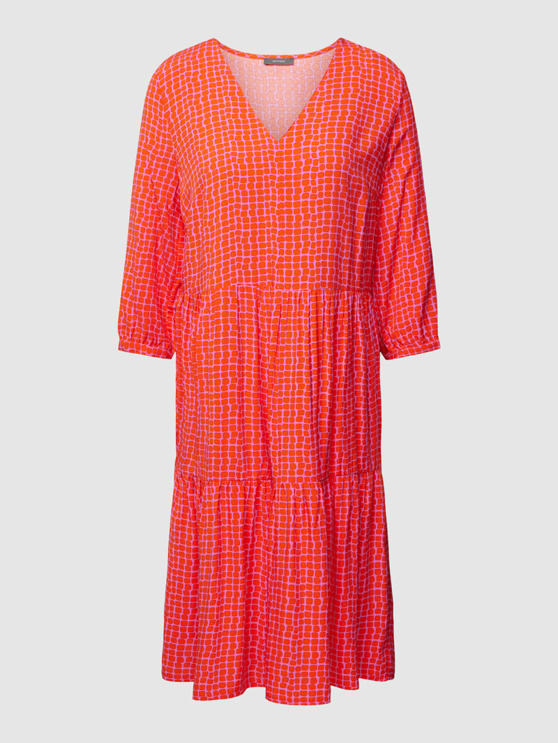 Midikleid aus Viskose mit Allover-Muster in dunkel orange