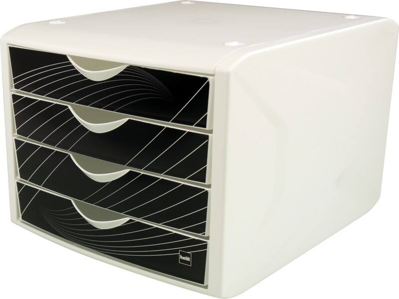 helit Schubladenbox mit 4 Schubladen Kunststoff Weiß , Schwarz 26.2 x 33 x 21.2 cm