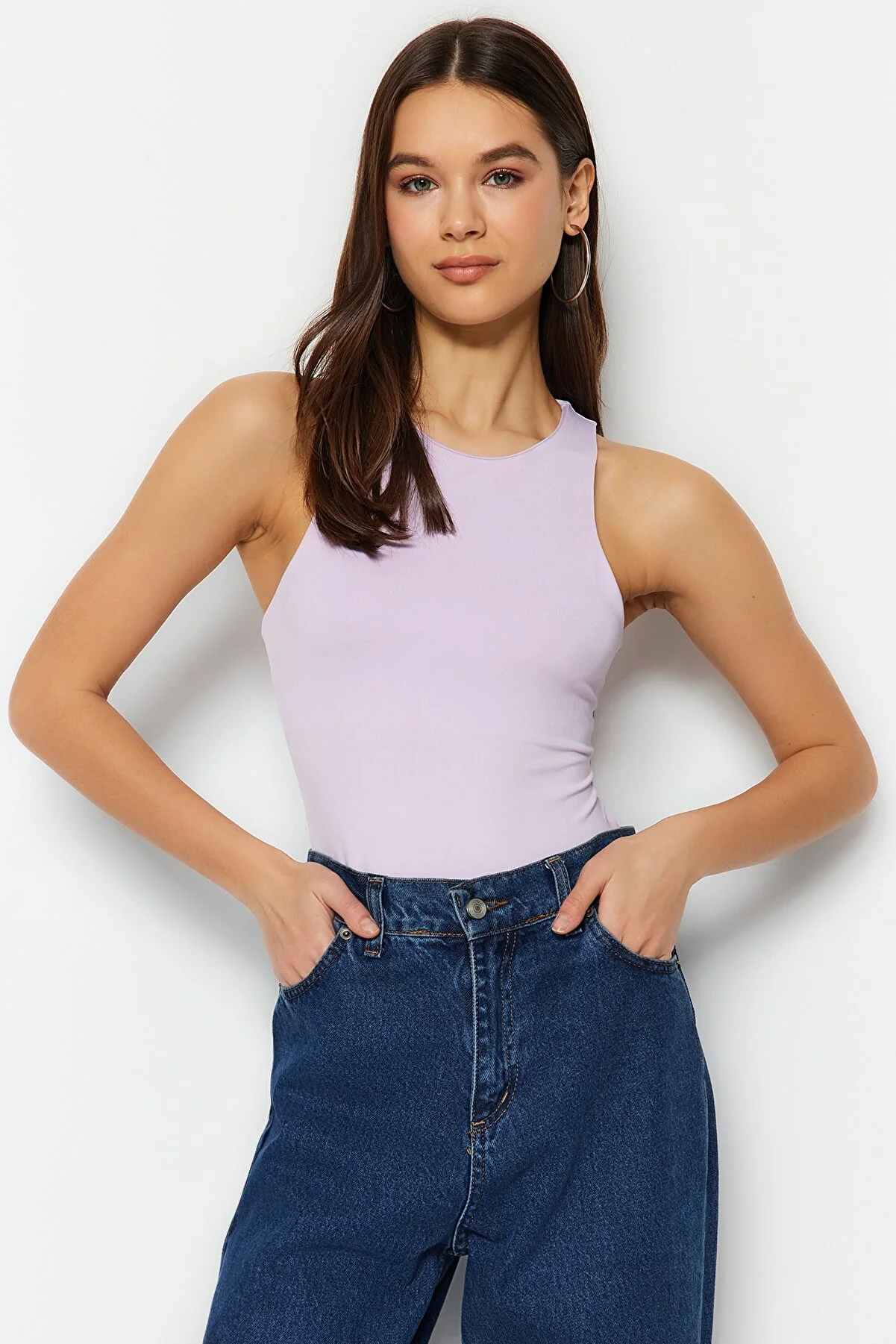 Trendyol Collection  Lila Neckholder-Body mit flexiblem Druckknopf-Strick-Body TWOSS20BD0044
