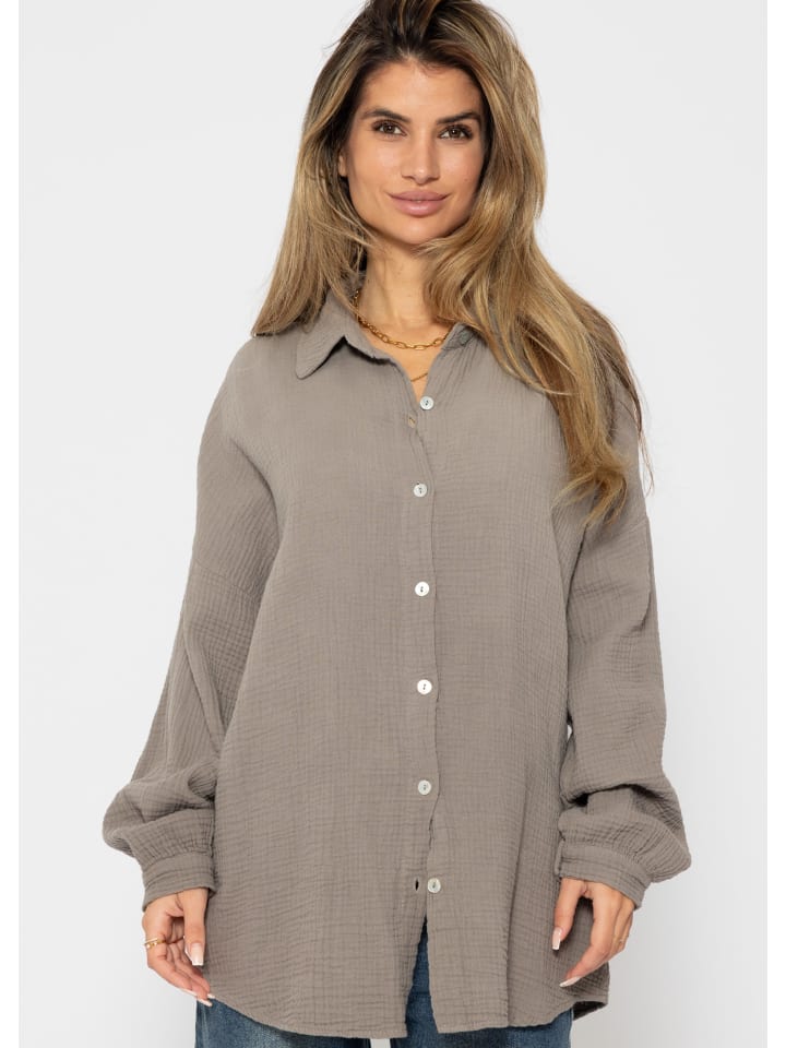 SASSYCLASSY Musselin Bluse im Regular Fit in Taupe günstig kaufen