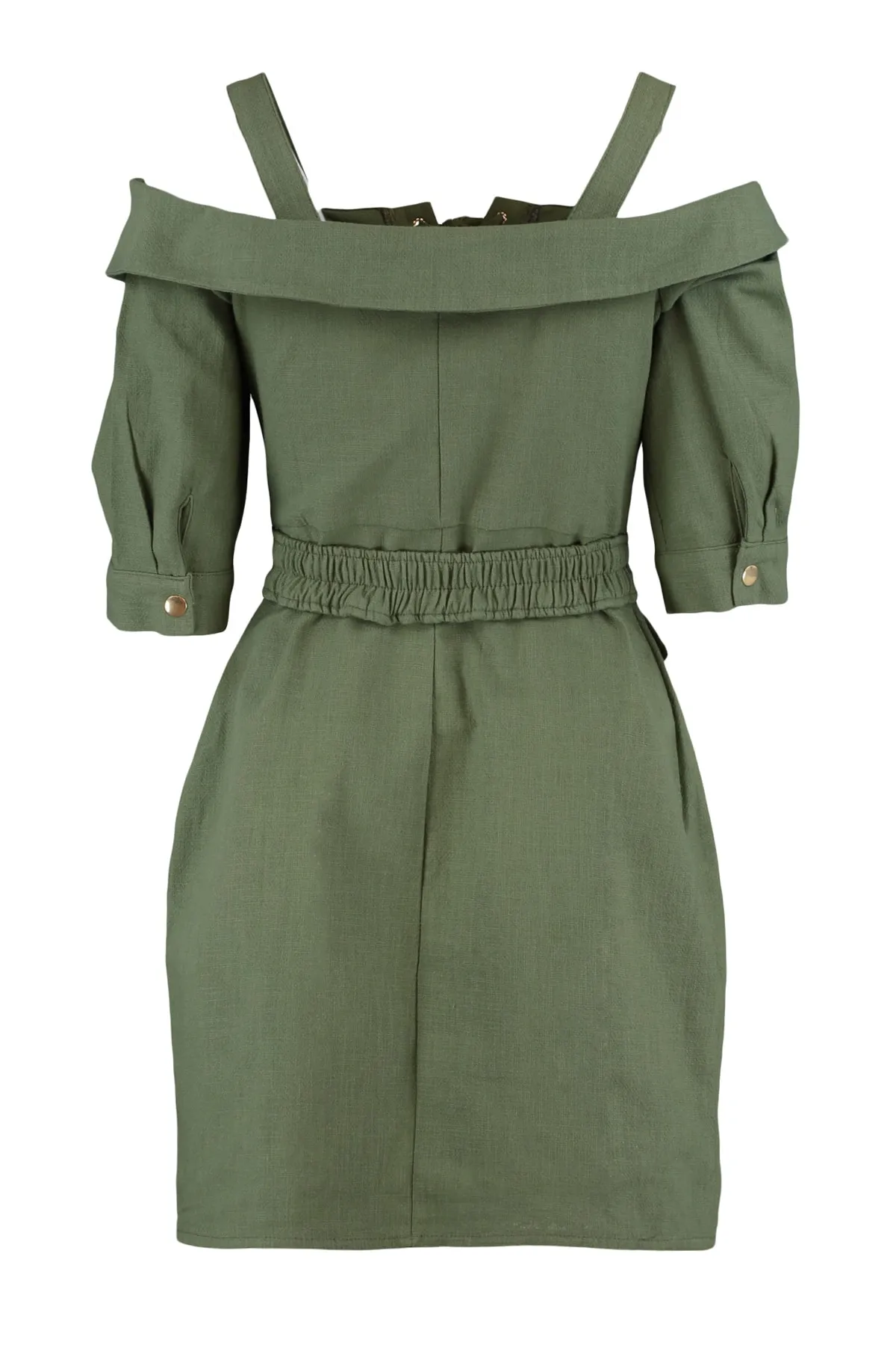 Trendyol Collection  Khakifarbenes, gewebtes Kleid mit Vogelaugenmuster und Gürtel TWOSS21EL1111