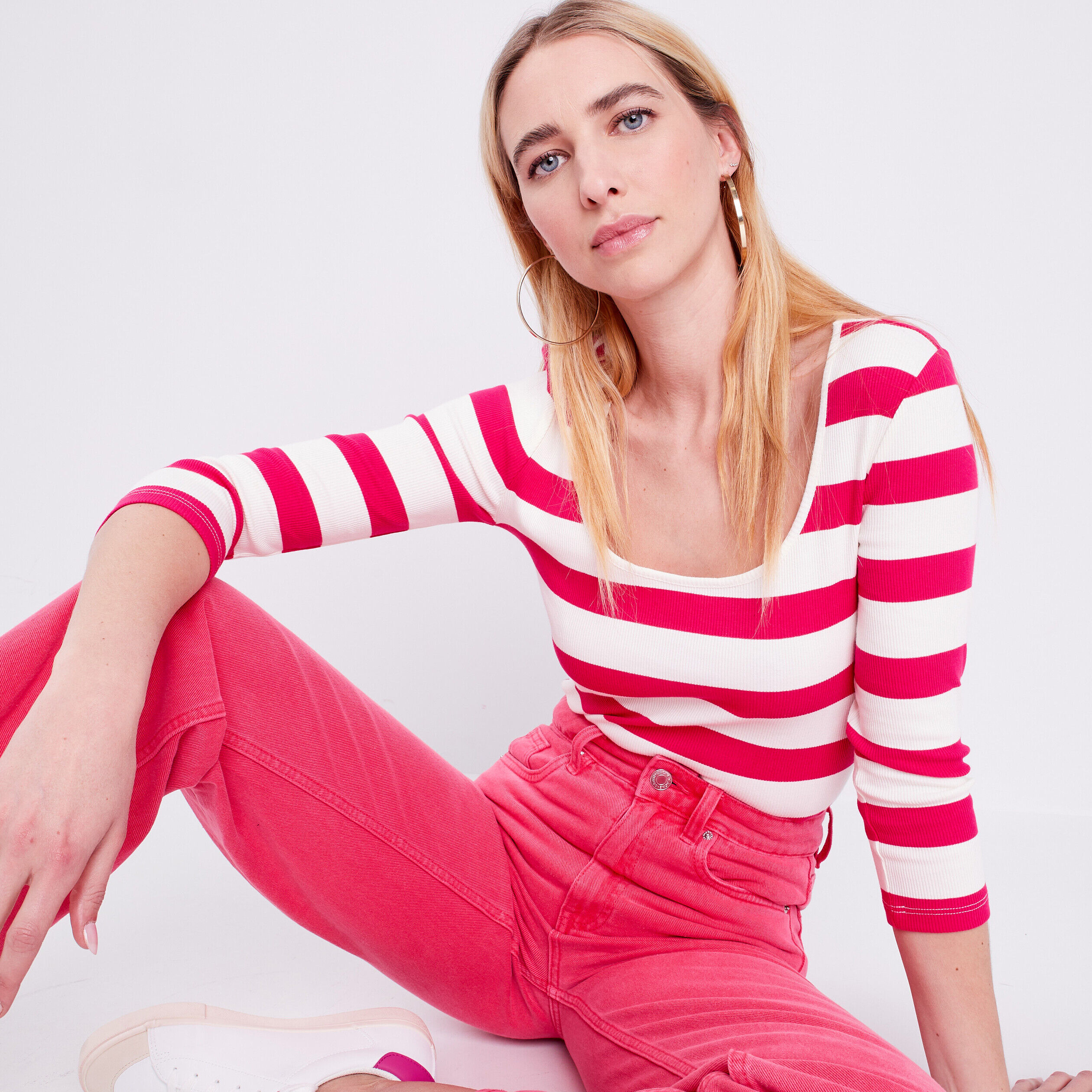 T-shirt manches longues rose vif femme | Cache Cache