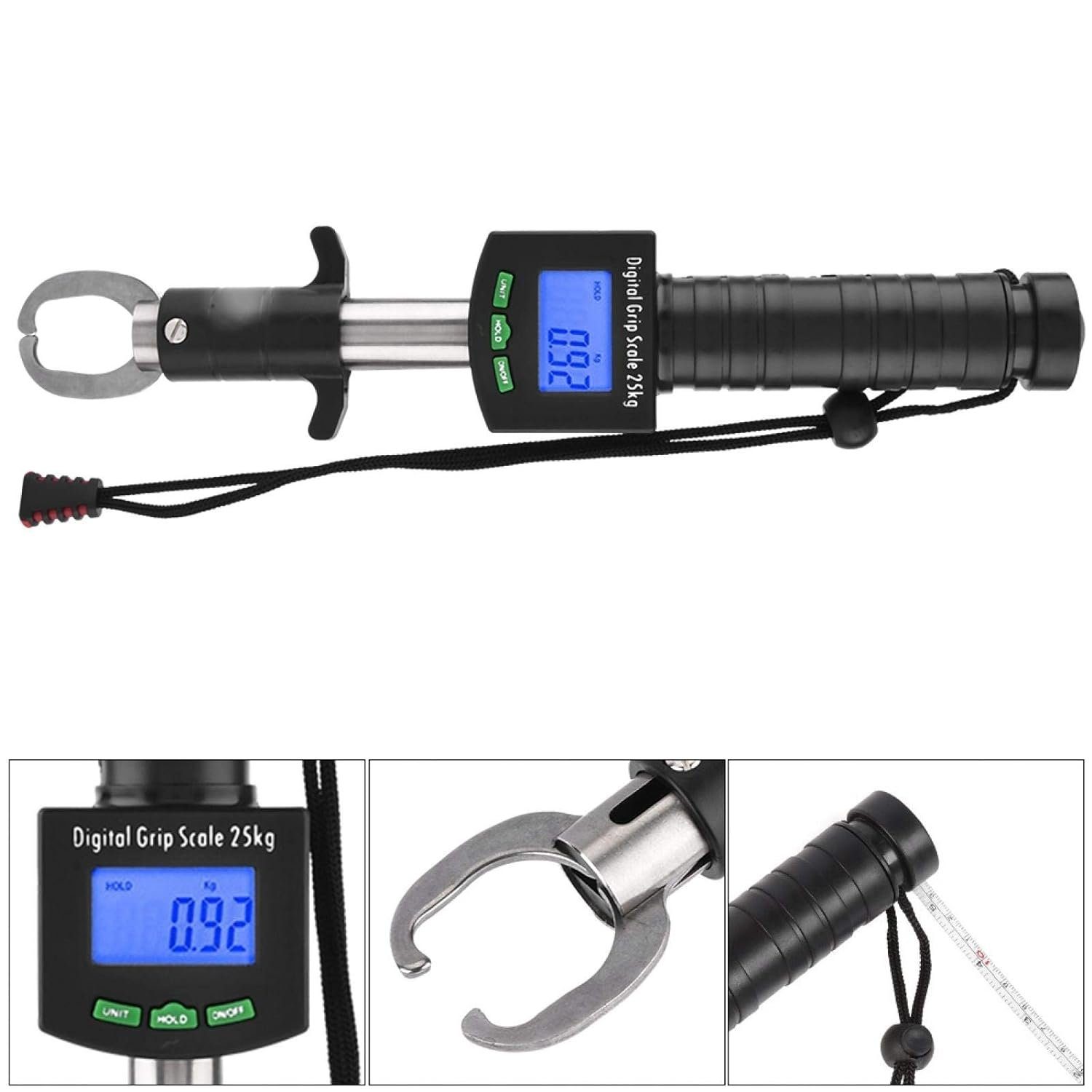 ASLENY Fischwaage Digitale Fischwaage mit Maßband, Tragkraft 25 kg / 55 lb, (1-tlg), Anzeige für: kg, lb und oz