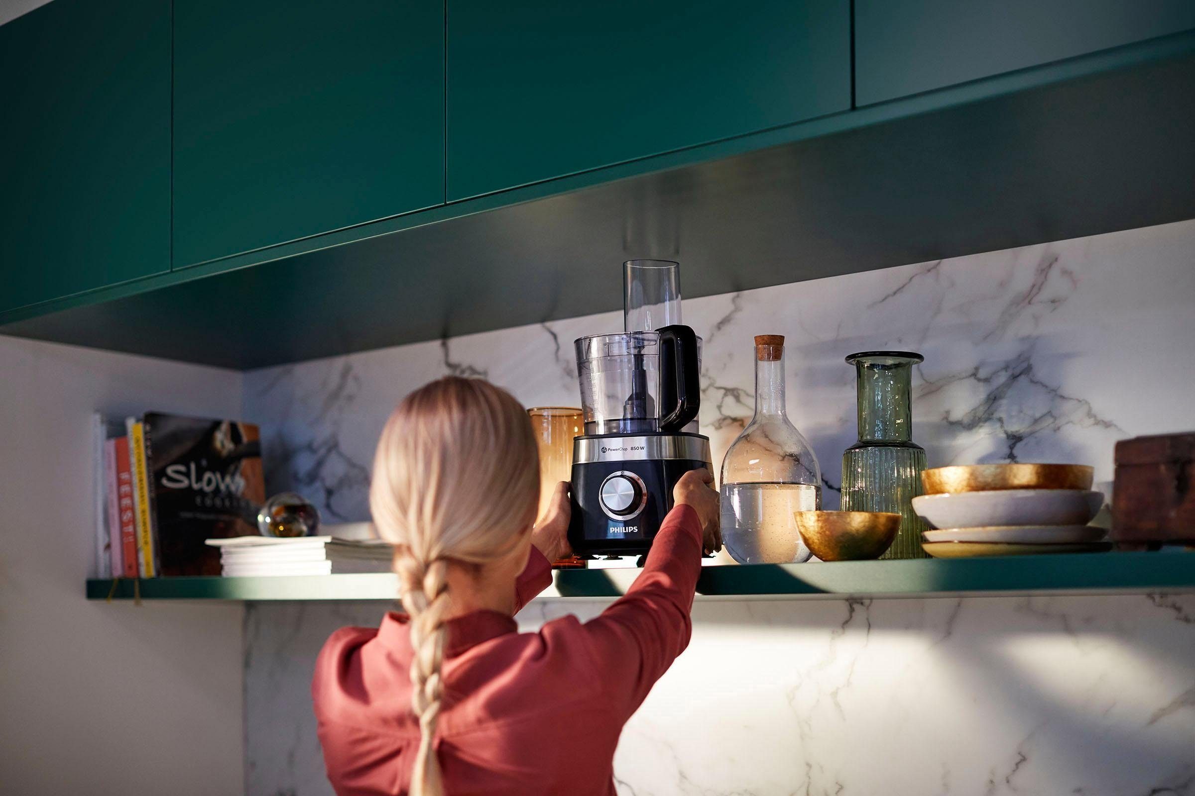 Philips Küchenmaschine HR7510/10, Viva Collection, 800 W, 2,1 l Schüssel, 29 Funktionen, 2-in-1 Schneidescheibe, Zitruspressenaufsatz
