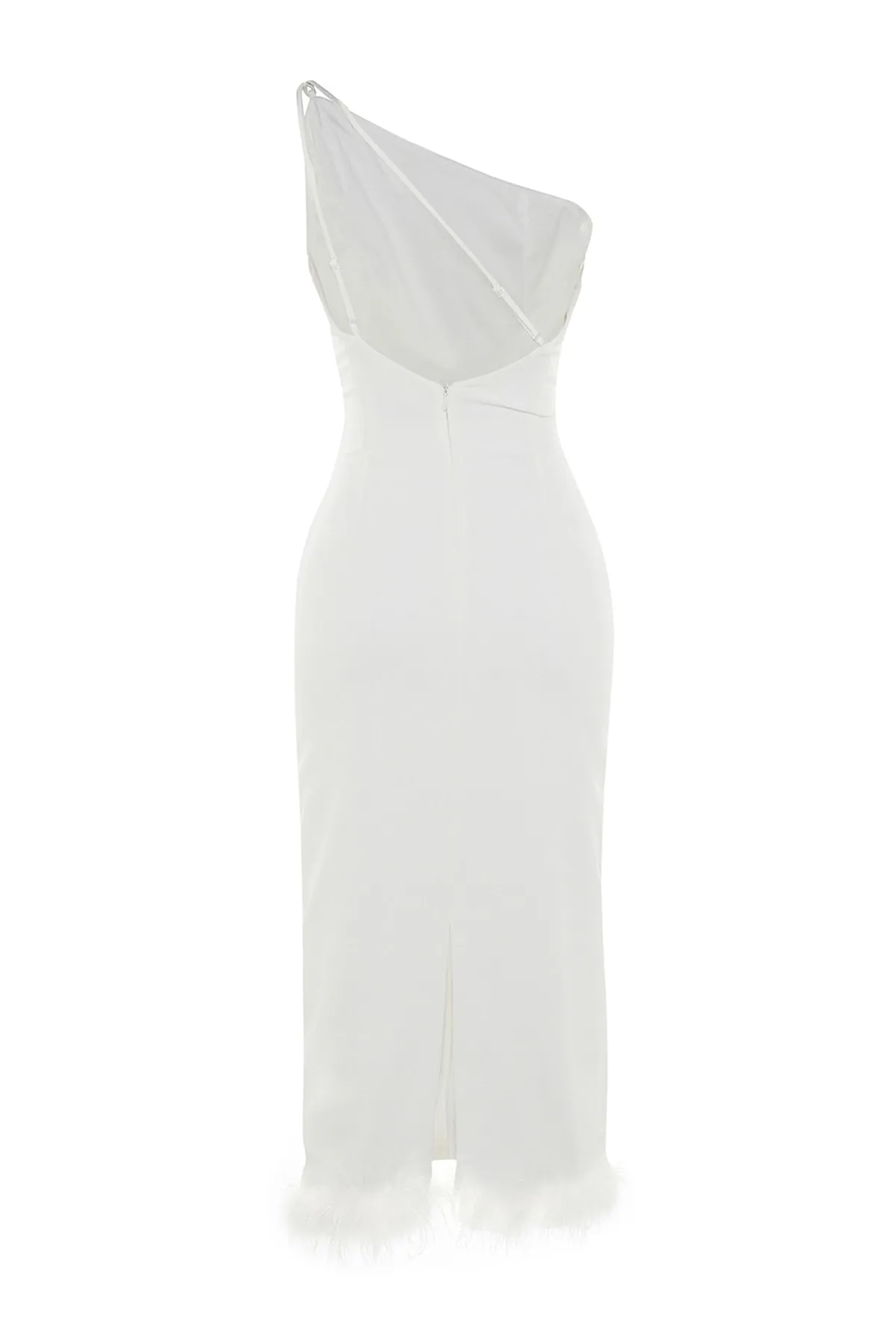 Trendyol Collection  Ecru, figurbetontes, gewebtes Otriche-Brautabendkleid TPRSS23EL00254