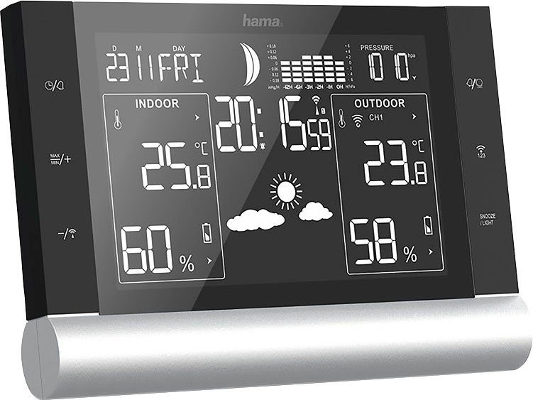 Hama Funkuhr Black Line Plus Wetterstation (inkl. Funk-Außensensor)