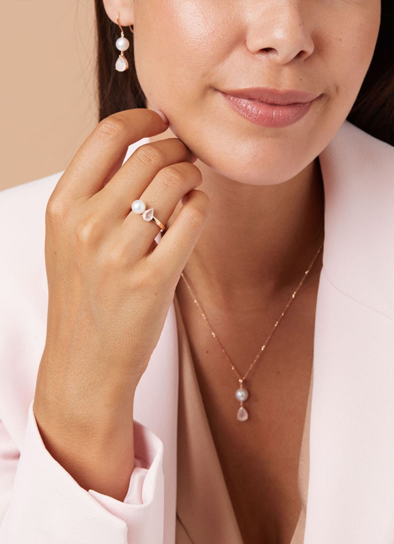 Inel cu vârf de diamant din aur roz, cuarț roz 0.72ct, Riviera