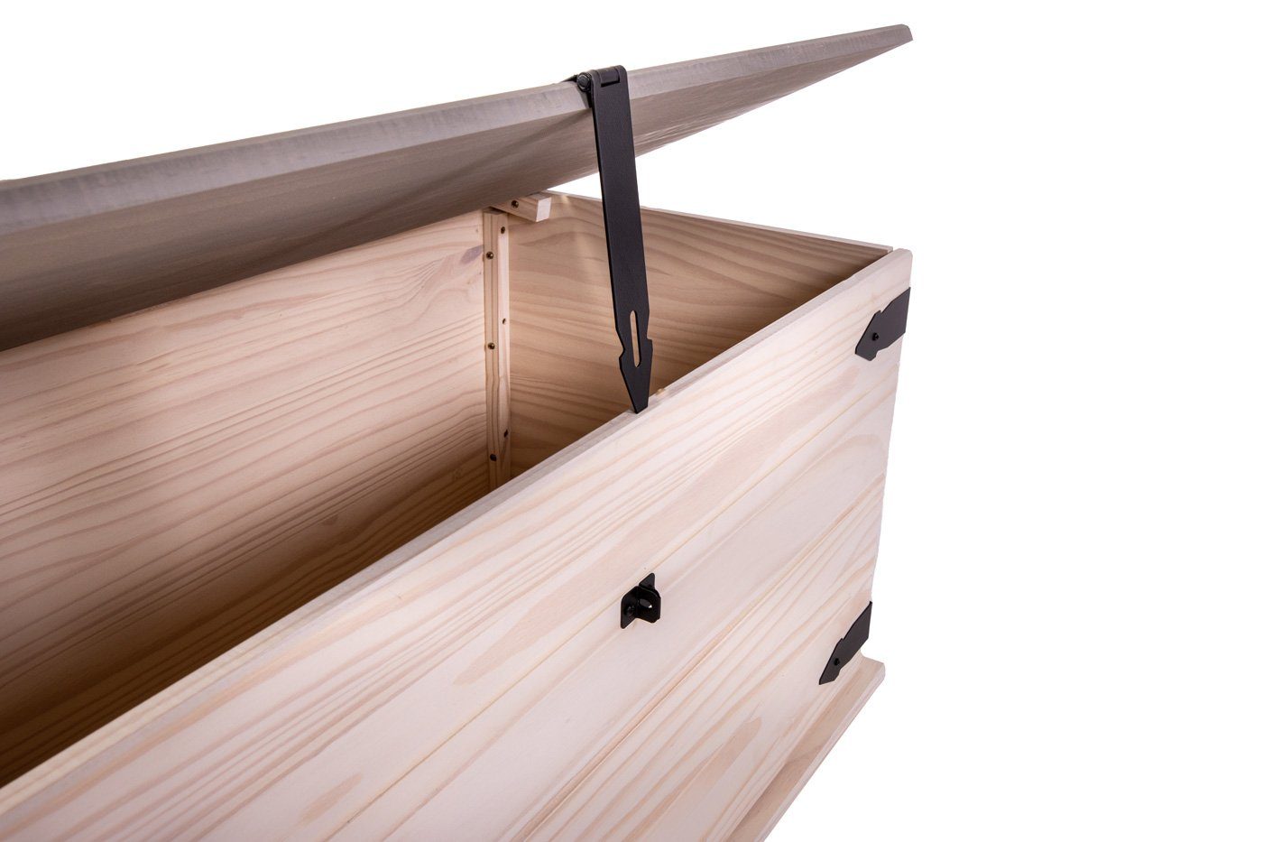 Junado® Truhentisch Merida, aus massivem Pinienholz, Mexiko-Design, weiß lasiert, graue Deckplatte