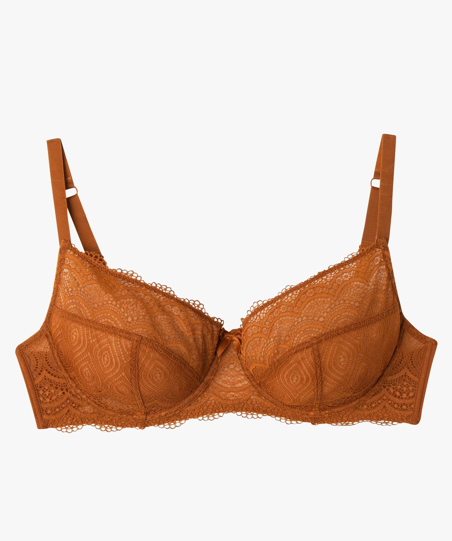 Soutien-gorge emboitant grande taille à armatures en dentelle marron | GEMO