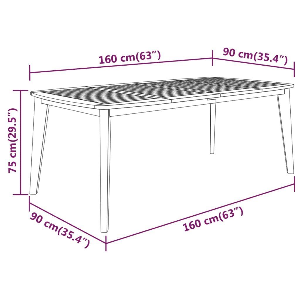 vidaXL Gartentisch Gartentisch 160x90x75 cm Massivholz Akazie (1-St)