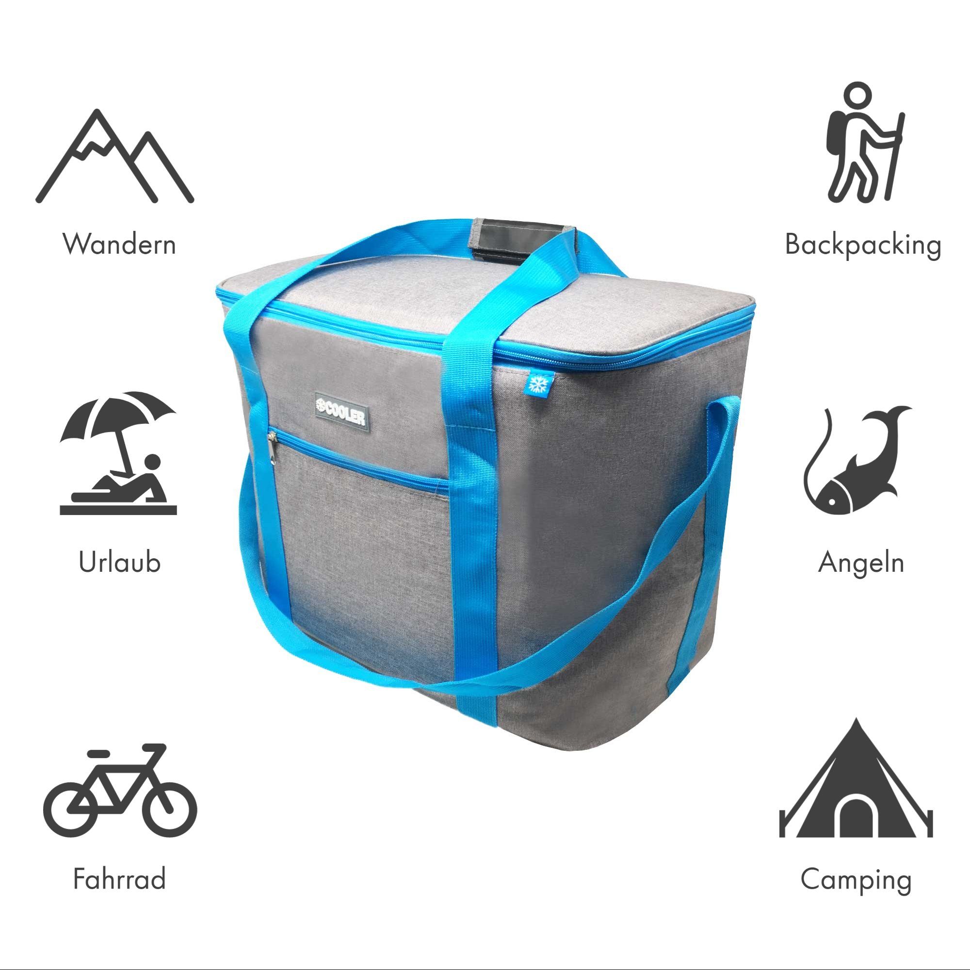 ToCi Kühltasche 14 L Kühltasche Campingtasche Picknick Tasche Grau + 6x 200ml Kühlakku