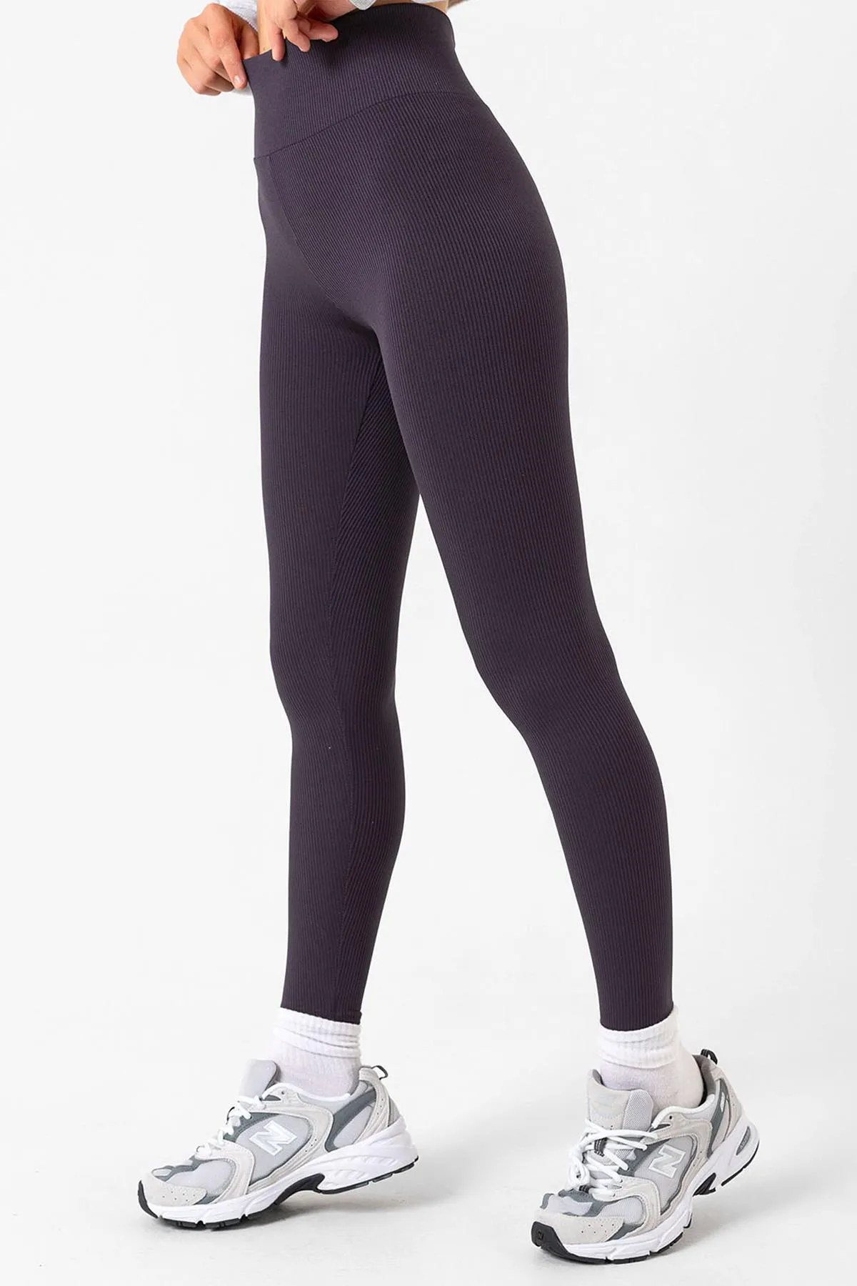 Domoda  Geräucherte, gerippte, elastische Strickstrumpfhose mit hoher Taille und Interlock-Taille