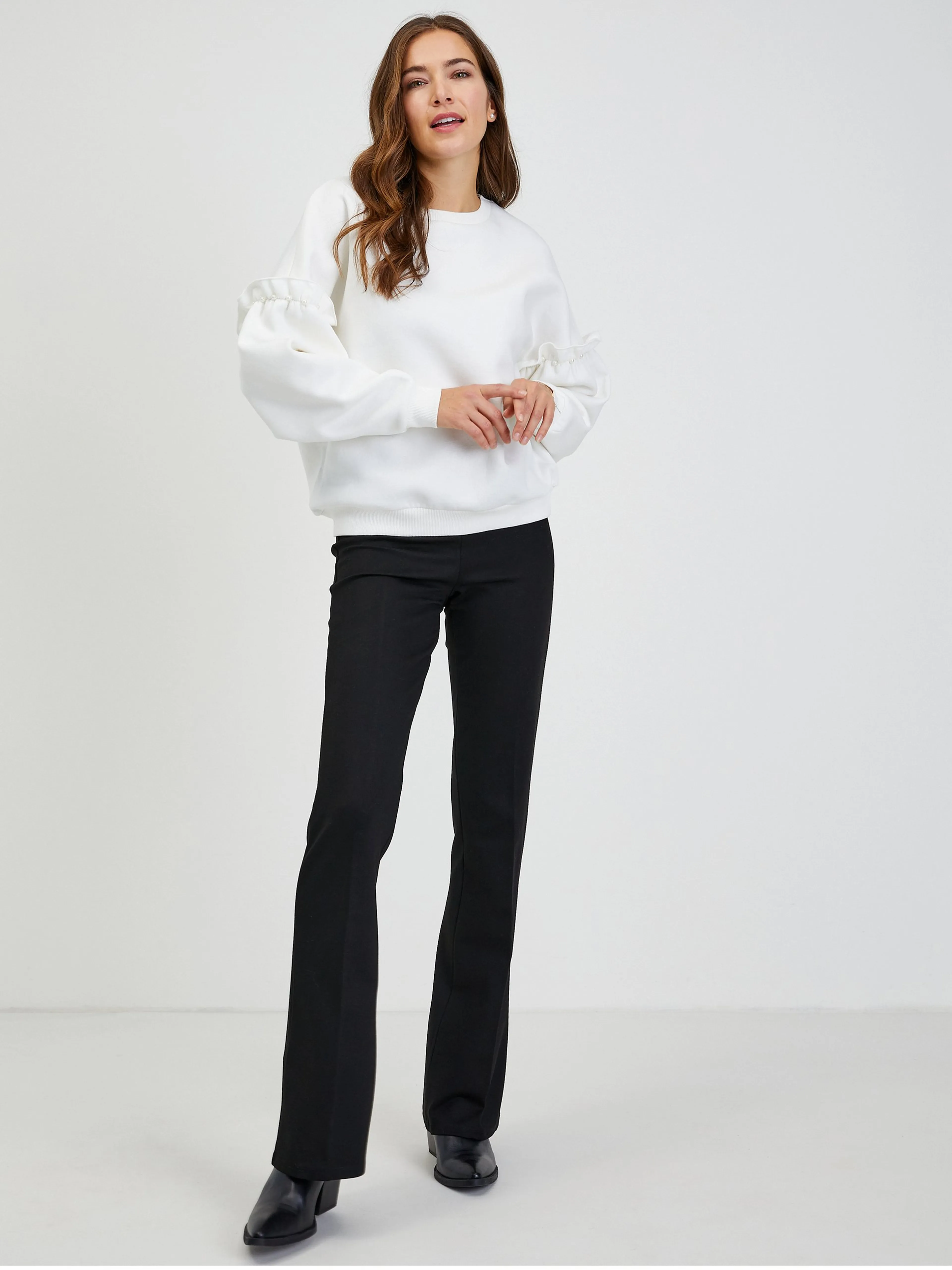 Weißes Damen Sweatshirt Oversize mit Ballonärmeln ORSAY