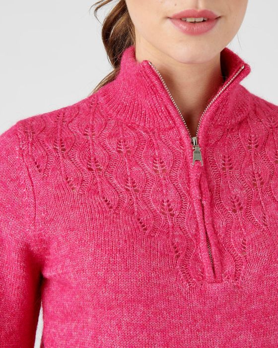 Pull col zippé fantaisie ajourée