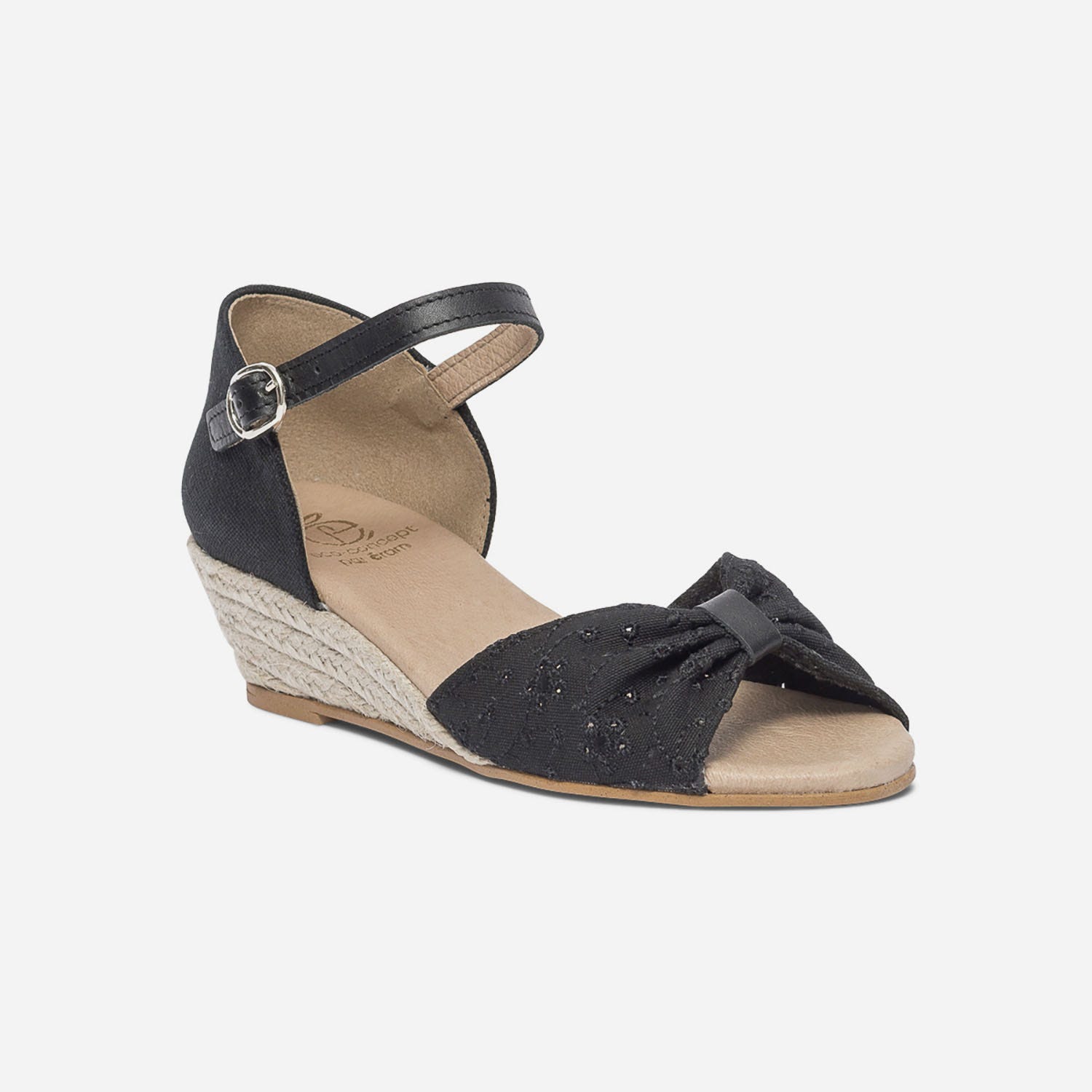 Sandale noire en toile coton bio brodée
