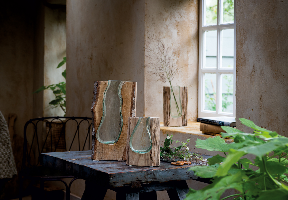 Vase im Holz Casolare klar/braun