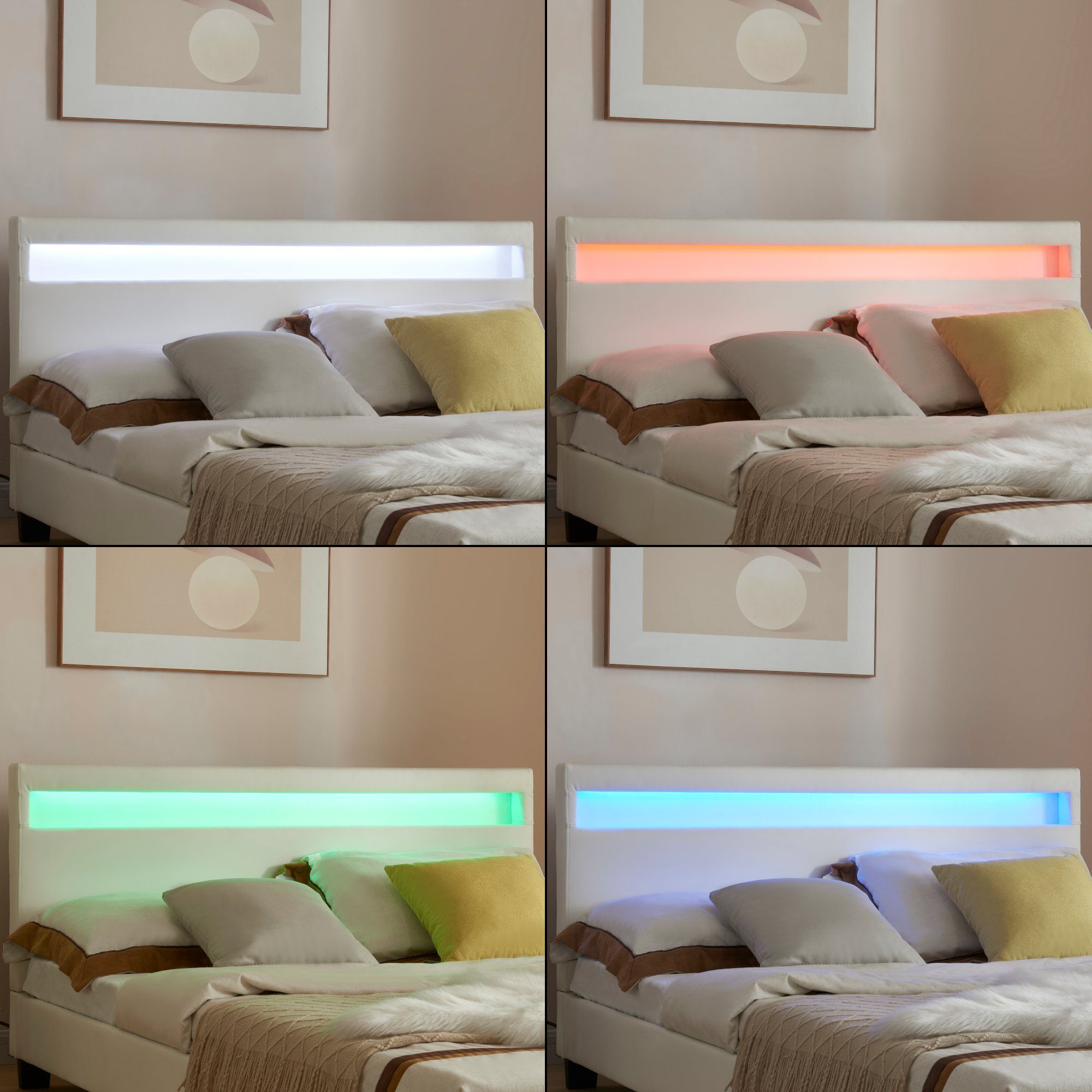 Corium Polsterbett, Paris Kunstleder mit LED Beleuchtung Weiß 140x200cm