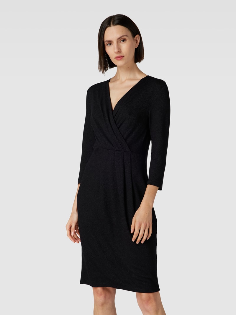 Knielanges Kleid in Wickel-Optik mit 3/4-Arm in schwarz