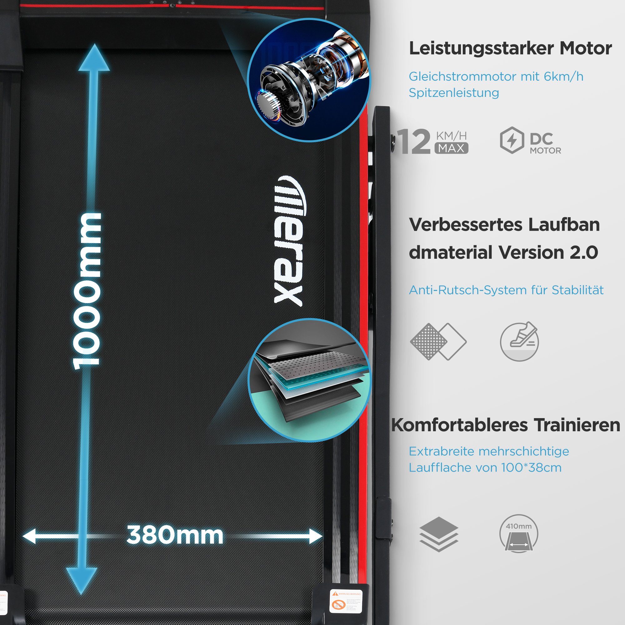 Merax Laufband, Klappbar, bis 12 km/h, Walking jogging Pad, mit Fernbedienung