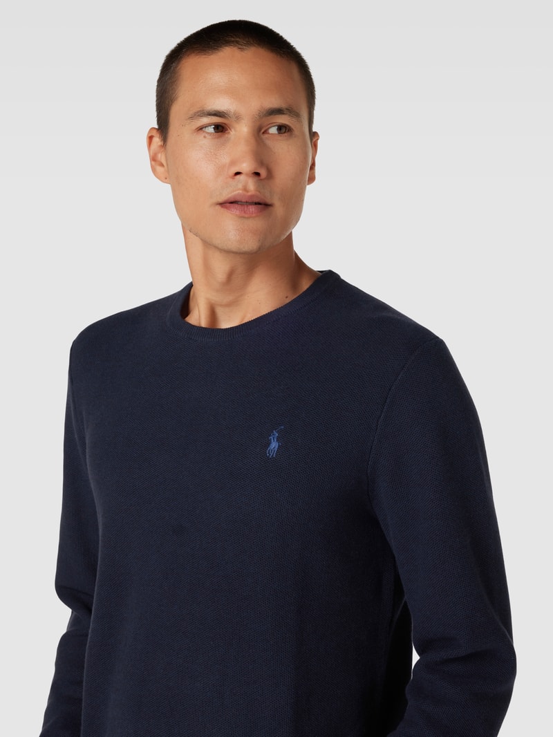 Strickpullover mit Logo-Stitching in marineblau