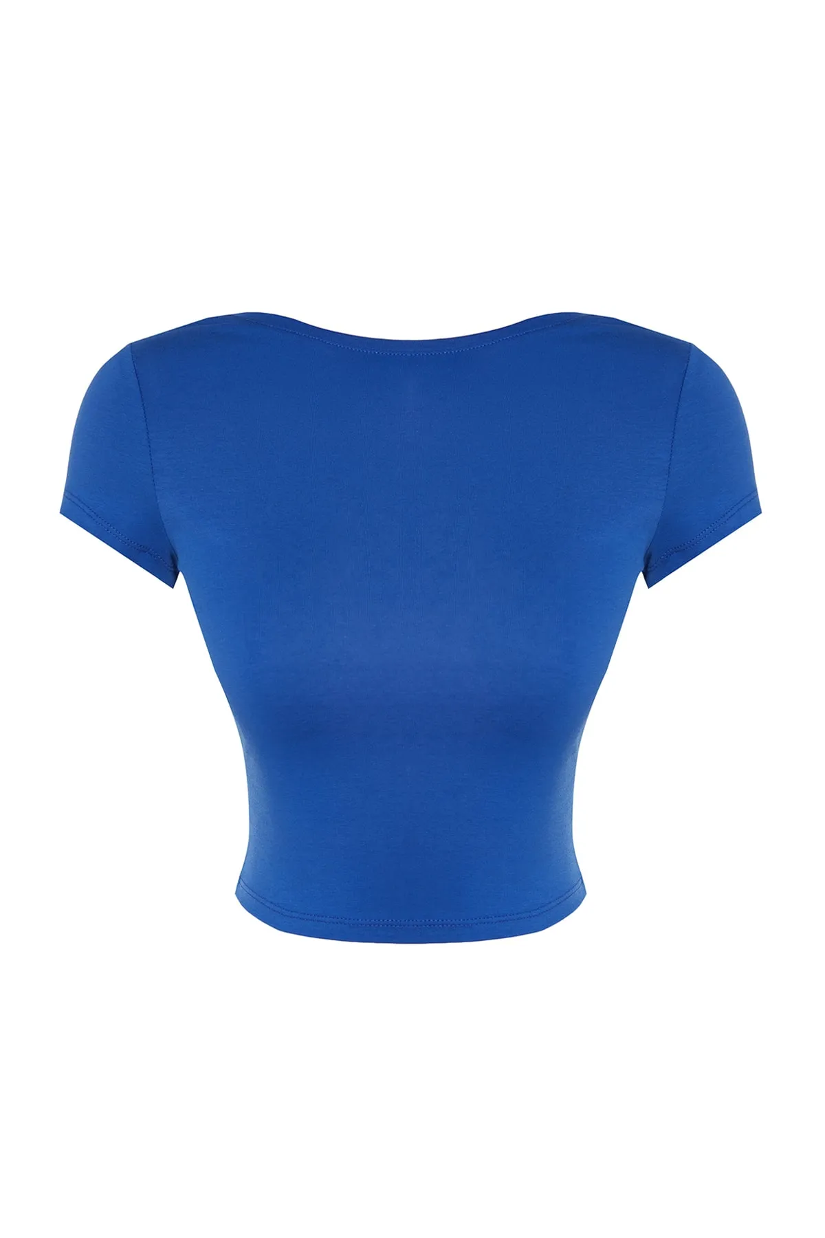 Trendyol Collection  Sax rückenfreie, bauchfreie, dehnbare Strickbluse aus Baumwolle TWOSS23BZ00912