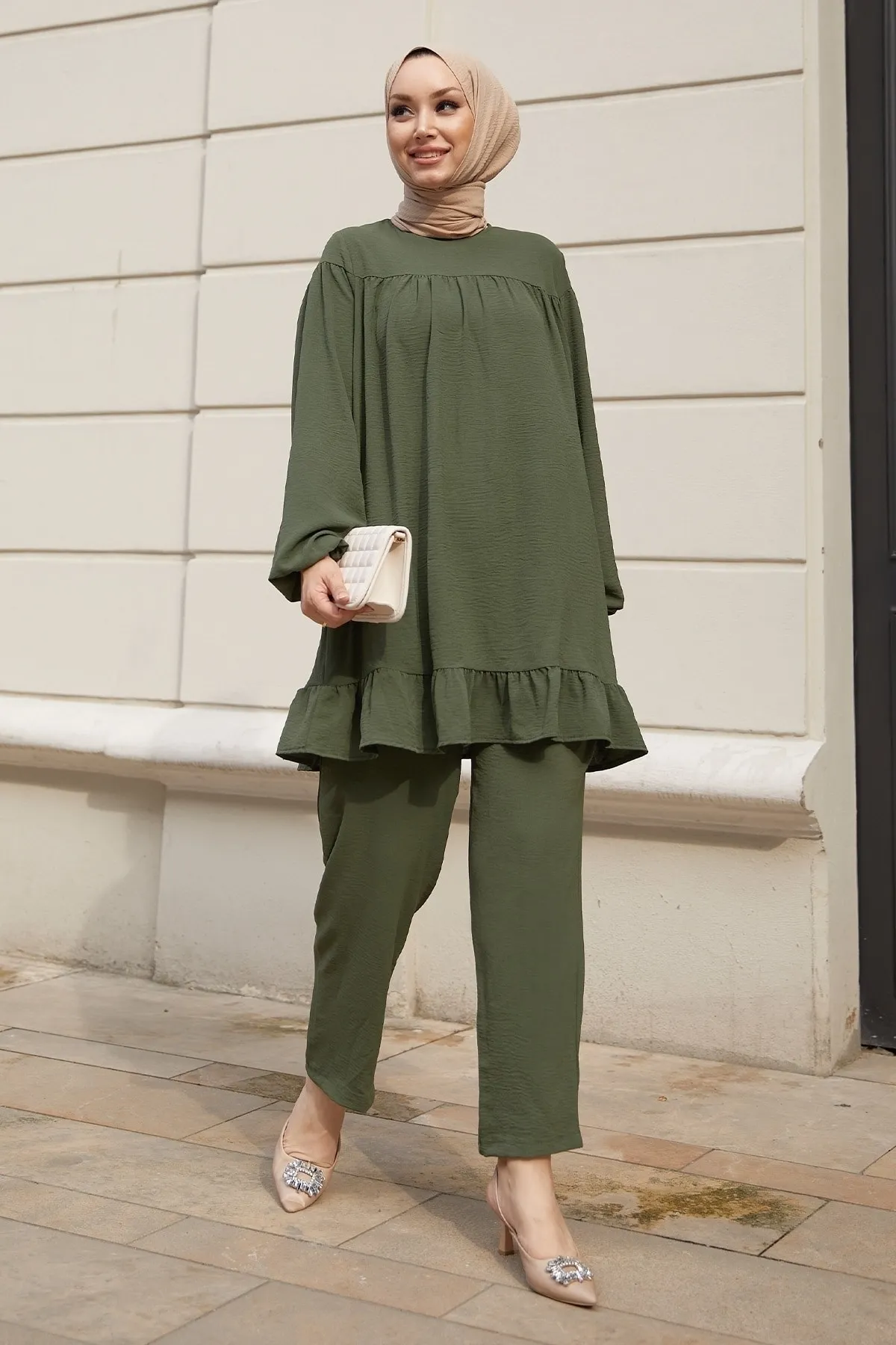 InStyle  Lively Rock-Rüschen-Doppelset – Khaki