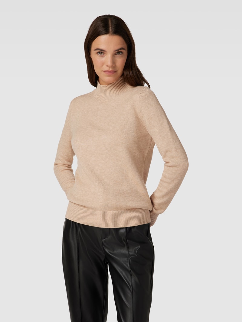 Strickpullover mit Stehkragen in beige meliert