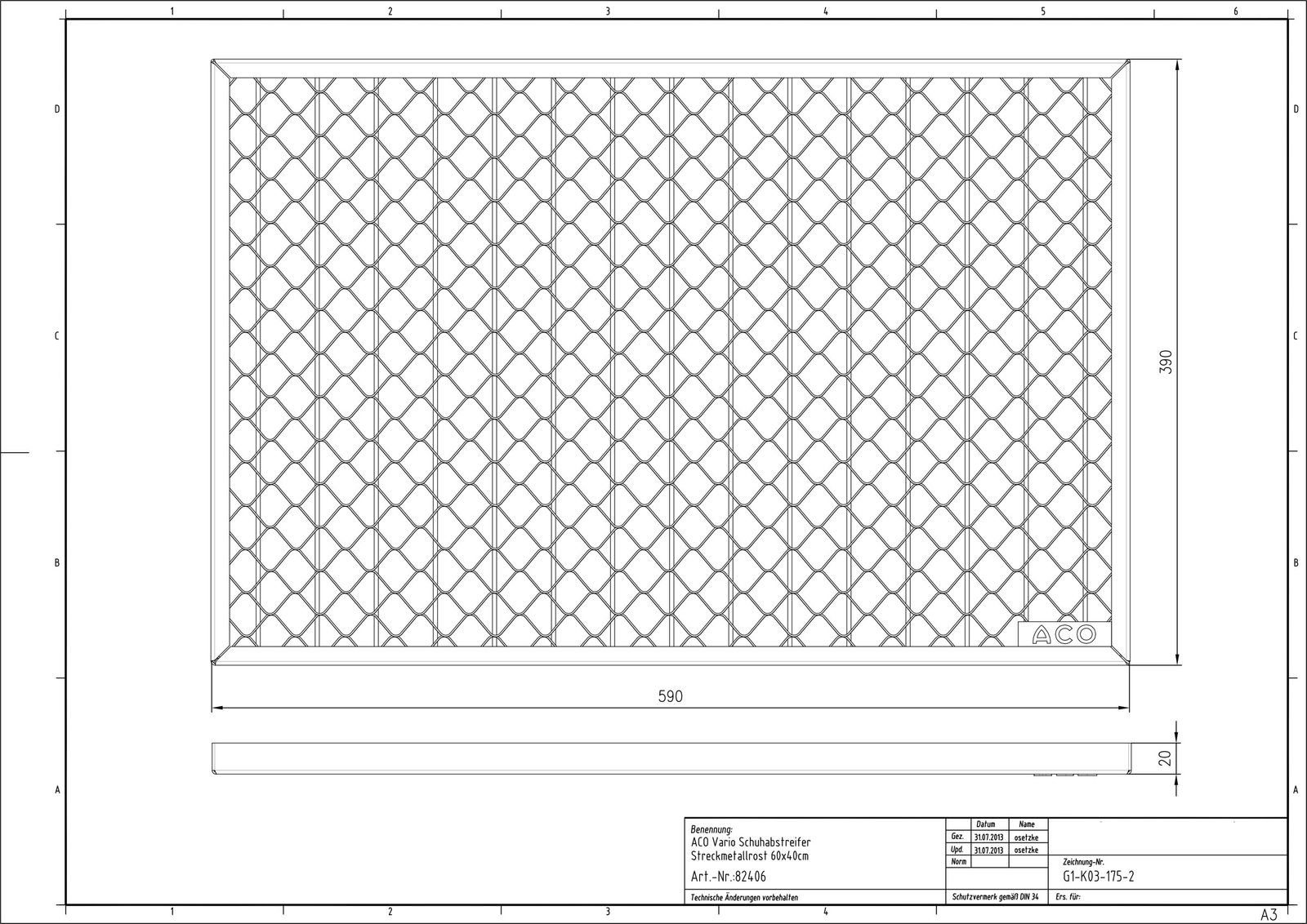 Fußmatte ACO 60x40cm Vario Streckmetallrost Gitterrost Eingangsrost Normrost Abstreifer Rost, ACO Severin Ahlmann GmbH & Co. KG, rechteckig, Höhe: 20 mm, widerstandsfähig und langlebig, robust und begehbar