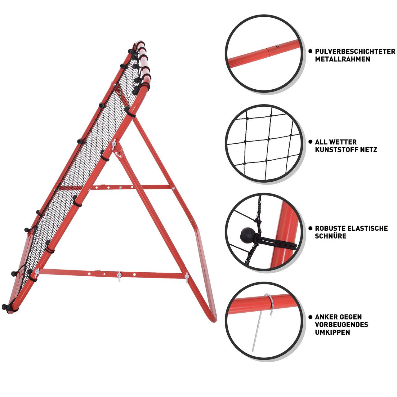 HOMCOM Fußball Rebounder Kickback Tor Rückprallwand Netz Metallrohr PE Gewebe Rot 96 x 80 x 96 cm