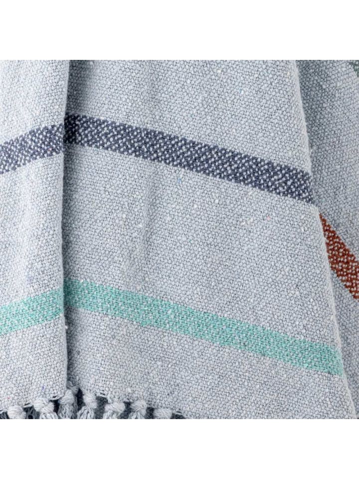 Bloomingville Decke FREY Blau mit bunten Streifen 160x130 cm günstig kaufen onesize
