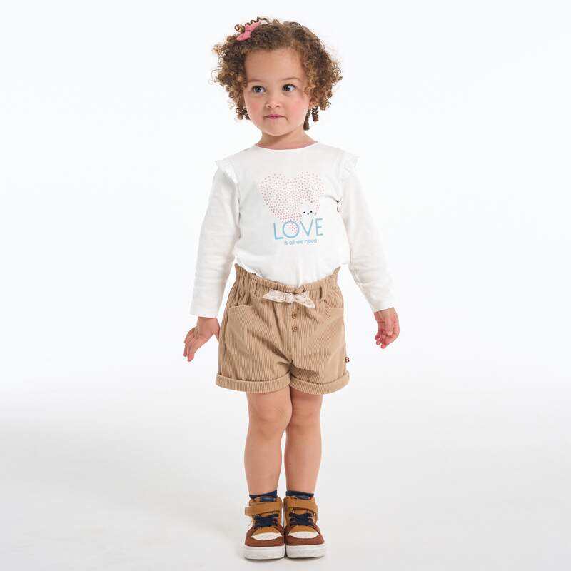 T-shirt impression cœur à volants blanc bébé fille