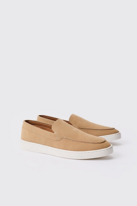 Beige Slip-On Loafer aus Wildlederimitat