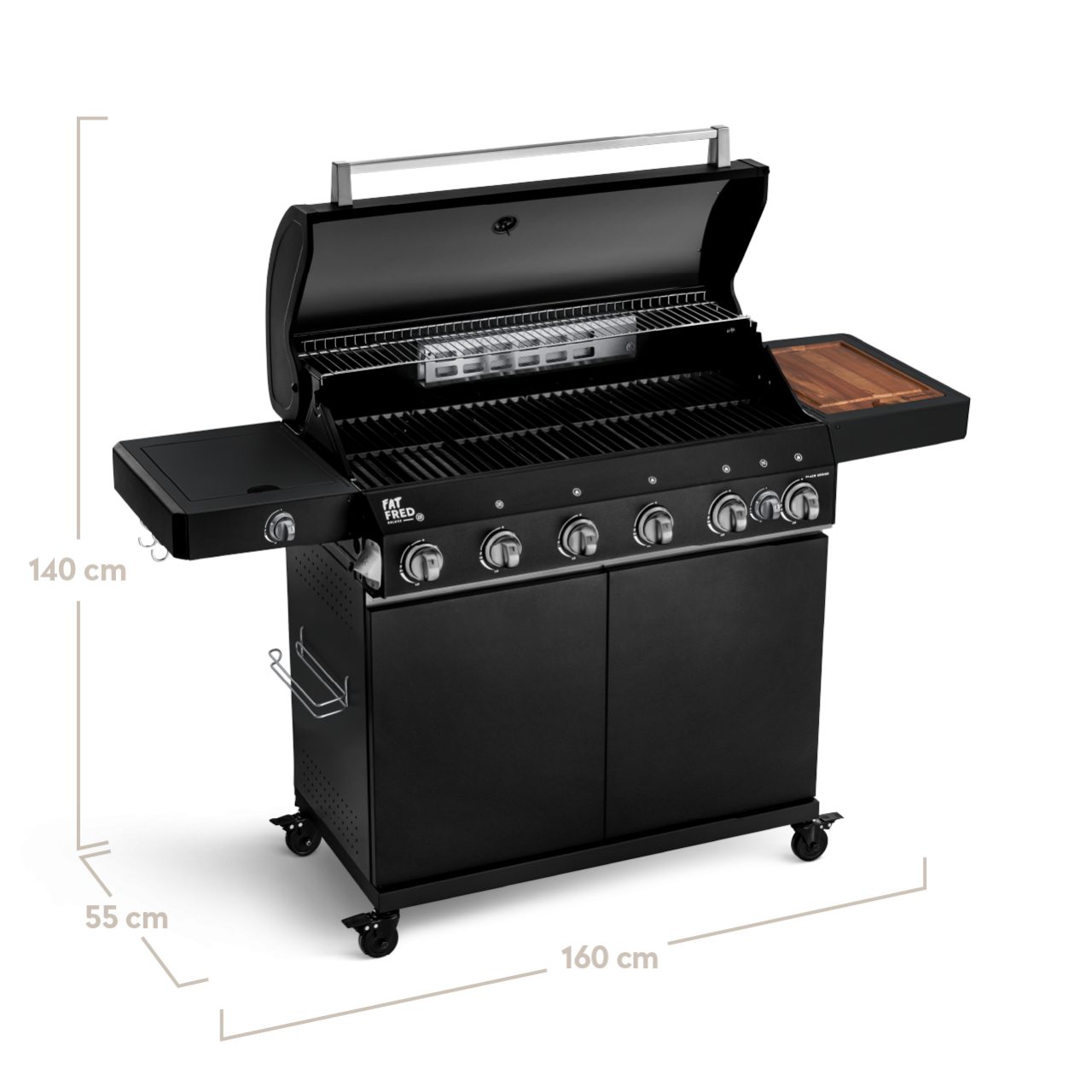 BURNHARD Gasgrill Fat Fred, 6-Brenner, 900 Grad Infrarot-Keramikbrenner, Heckbrenner, 2023er Version, 27,2 kW Grill 6 Brenner Black Series, Pulverbeschichteter Stahl