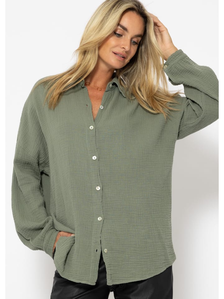 SASSYCLASSY Musselin Bluse im Regular Fit in Khaki günstig kaufen