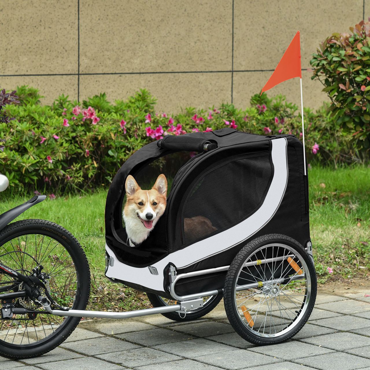 PawHut Fahrradanhänger Hundeanhänger Hunde Fahrrad Tier Anhänger Weiß Schwarz