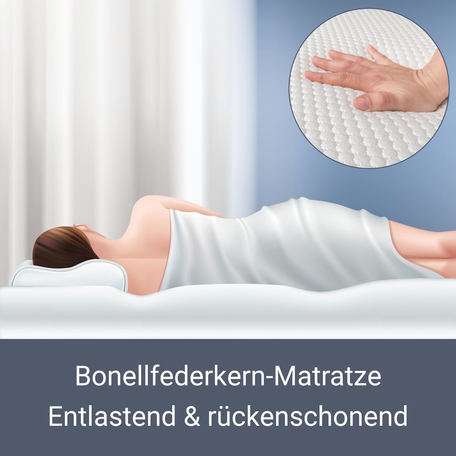 Juskys Boxspringbett Oakland, 140x200 cm, Doppelbett mit Topper, Kopfteil und LED-Beleuchtung