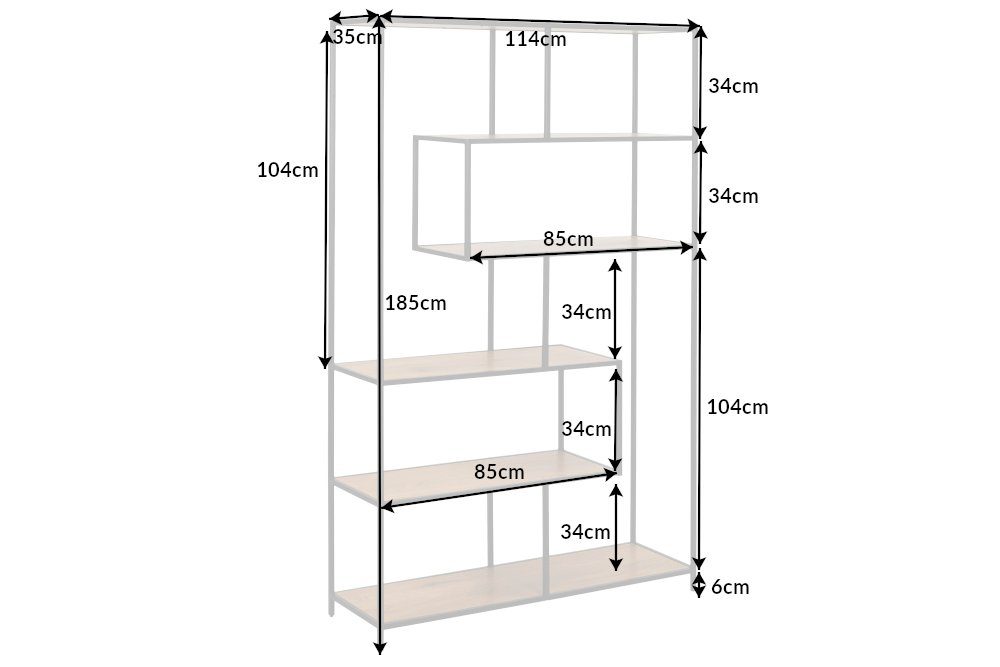 riess-ambiente Bücherregal SLIM LINE 185x114cm natur / schwarz, Einzelartikel 1-tlg., Wohnzimmer · Holzwerkstoff · Metall · mit Ablage · Industrial