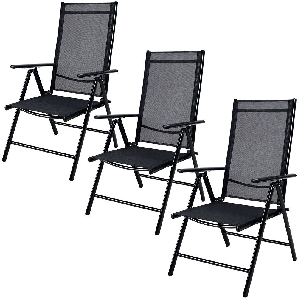 Casaria Gartenstuhl Bern (3 St), Klappbar 7- Fach Verstellbar Aluminium Wetterfest Armlehnen Hochlehner