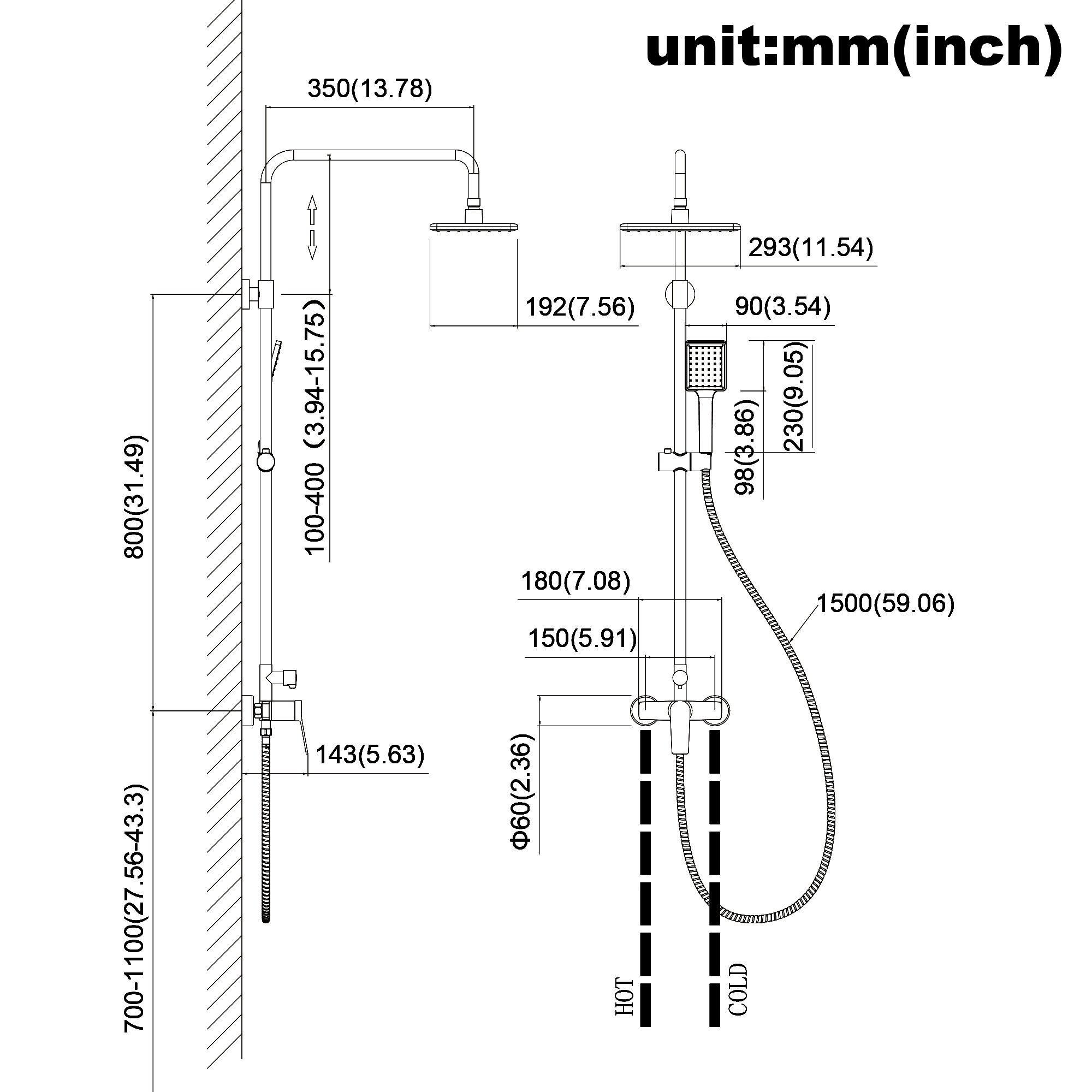 Auralum Brausegarnitur Brausegarnitur Duschsystem Höhe 120 cm Verstellbar mit Handbrause