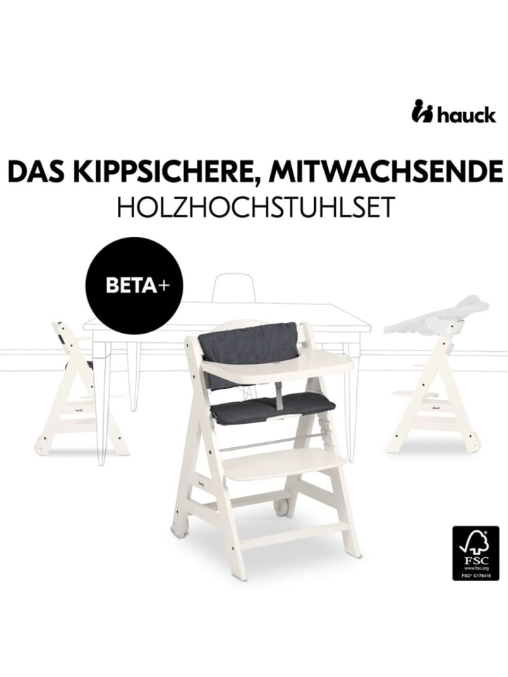 Hauck Beta Plus White 5-tlg. Newborn Set - Hochstuhl   2in1 in weiss,grau günstig kaufen onesize