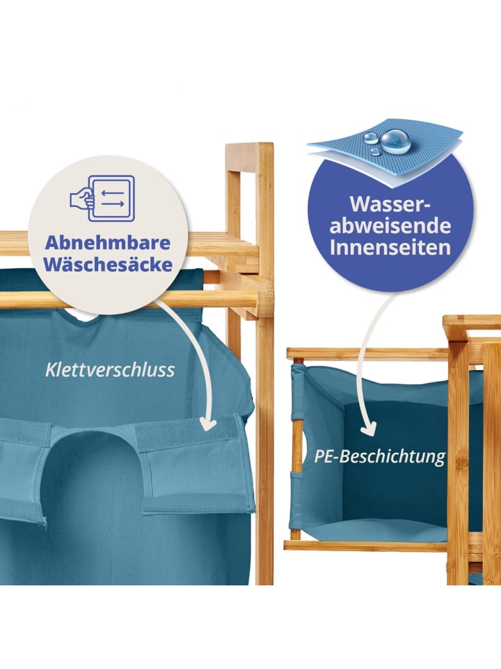 Lumaland Lumaland Wäschekorb aus Bambus mit 2 ausziehbaren Wäschesäcken - Farbe Blau günstig kaufen onesize