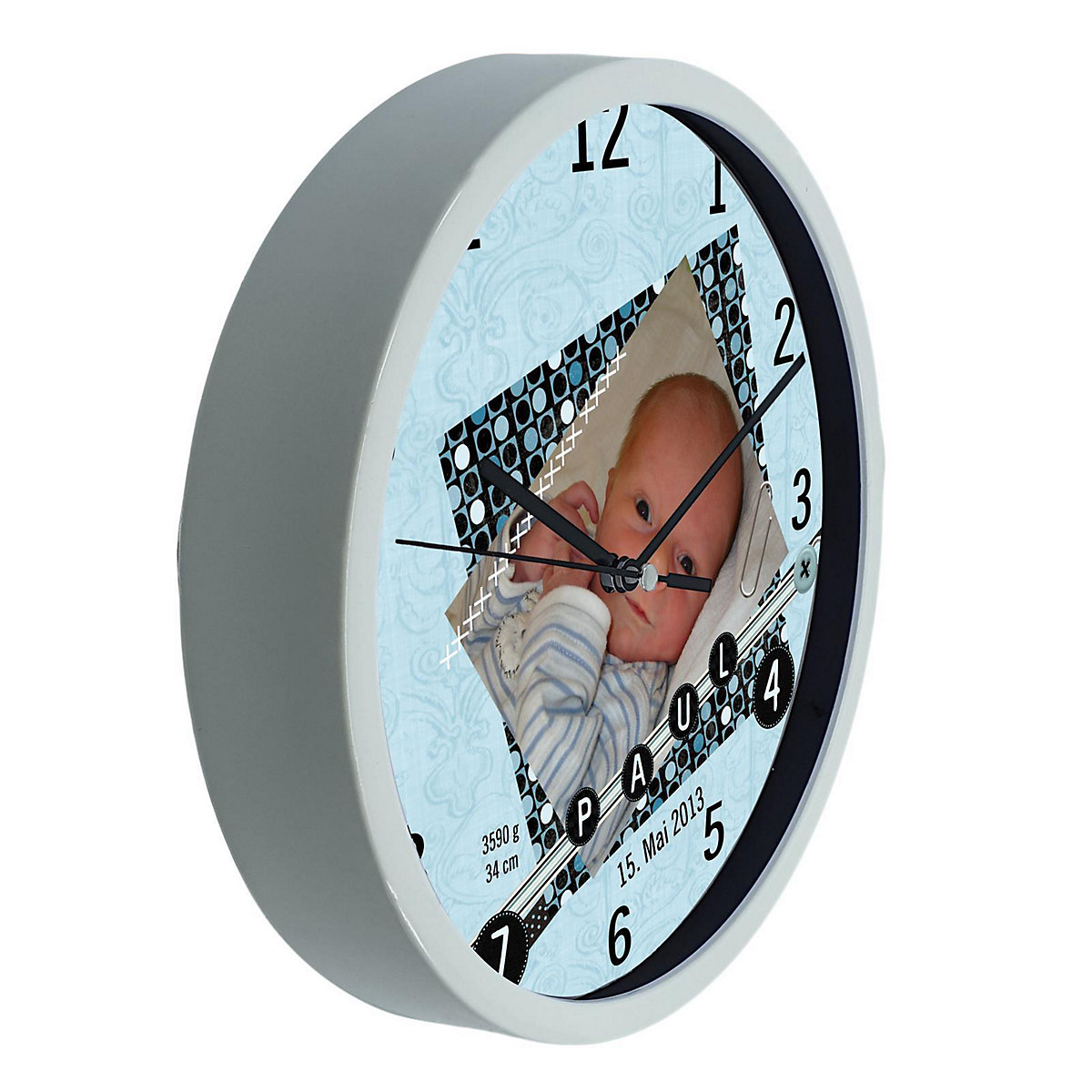 Kinder Wanduhr personalisiert mit Name Scrapbooking blau