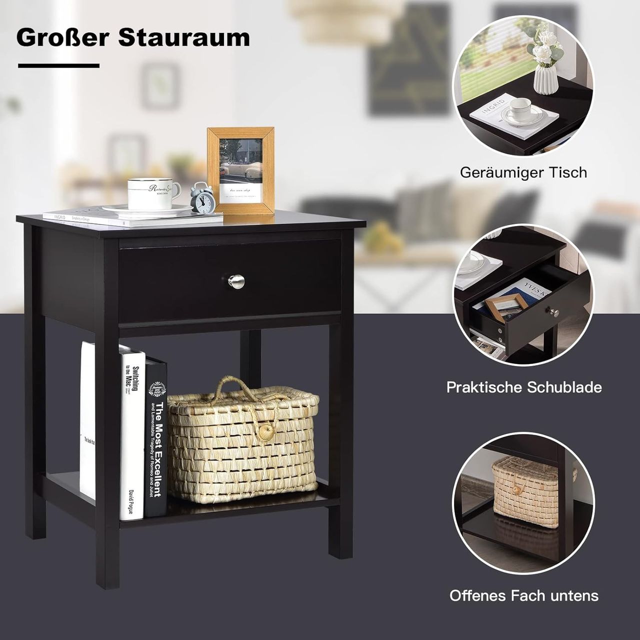 Costway Nachttisch mit Schublade, Beistelltisch 2 Ebene Holz