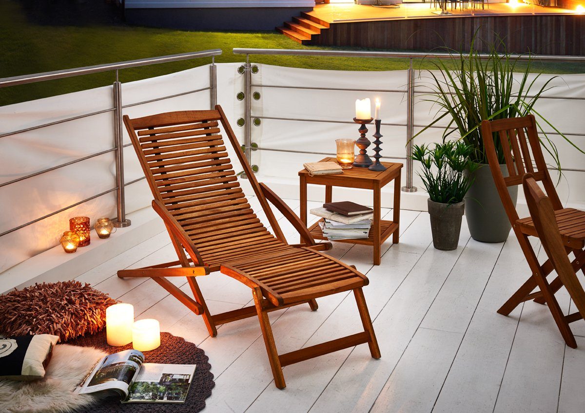 Junado® Gartenliege Fuki, Sonnenliege, aus Akazienholz, Länge 150 cm, ergonomisch geschwungen