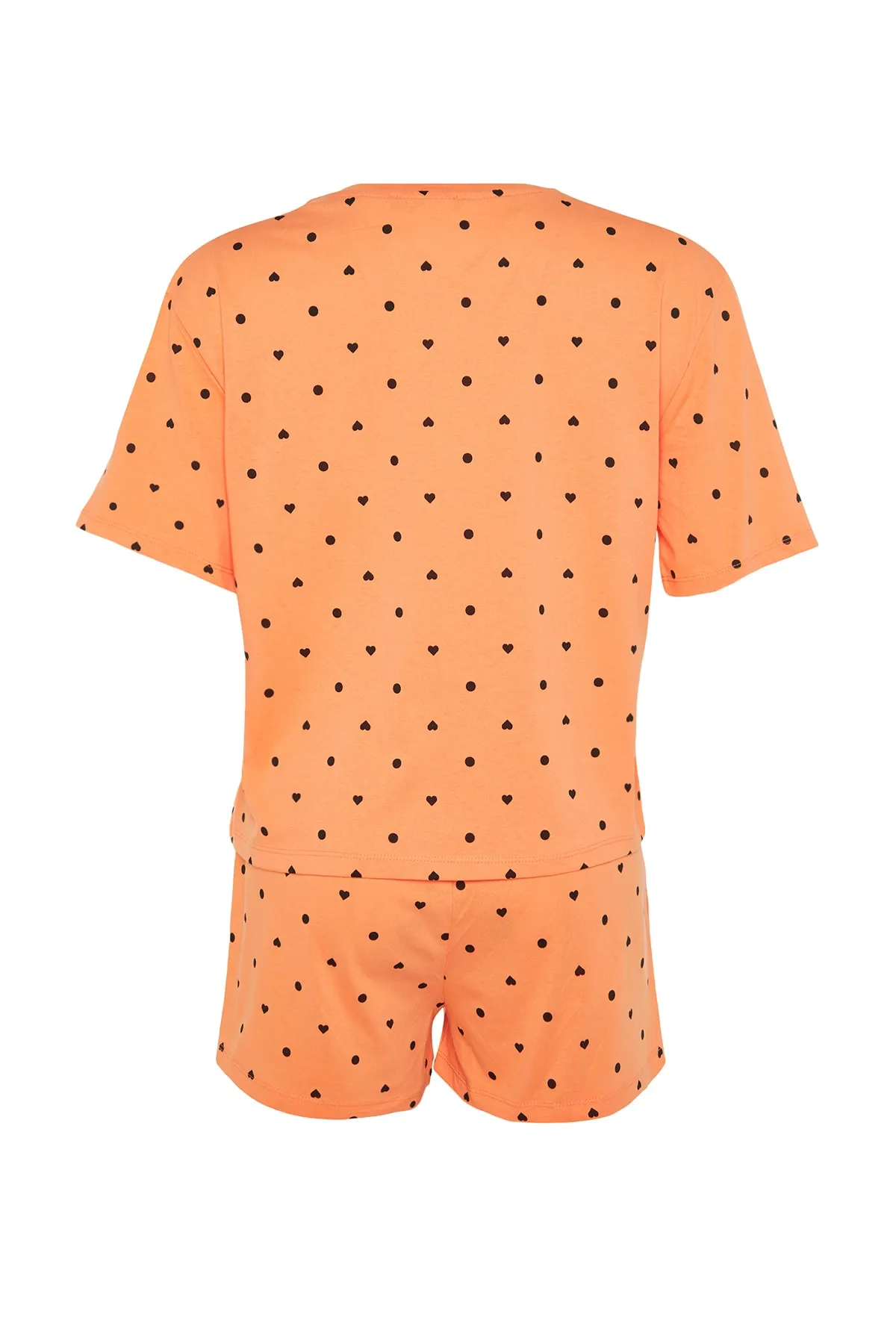 Trendyol Collection  Orange-mehrfarbiges gestricktes Pyjama-Set mit T-Shirt und Shorts aus 100 % Baumwolle mit Herzmuster THMSS21PT1485