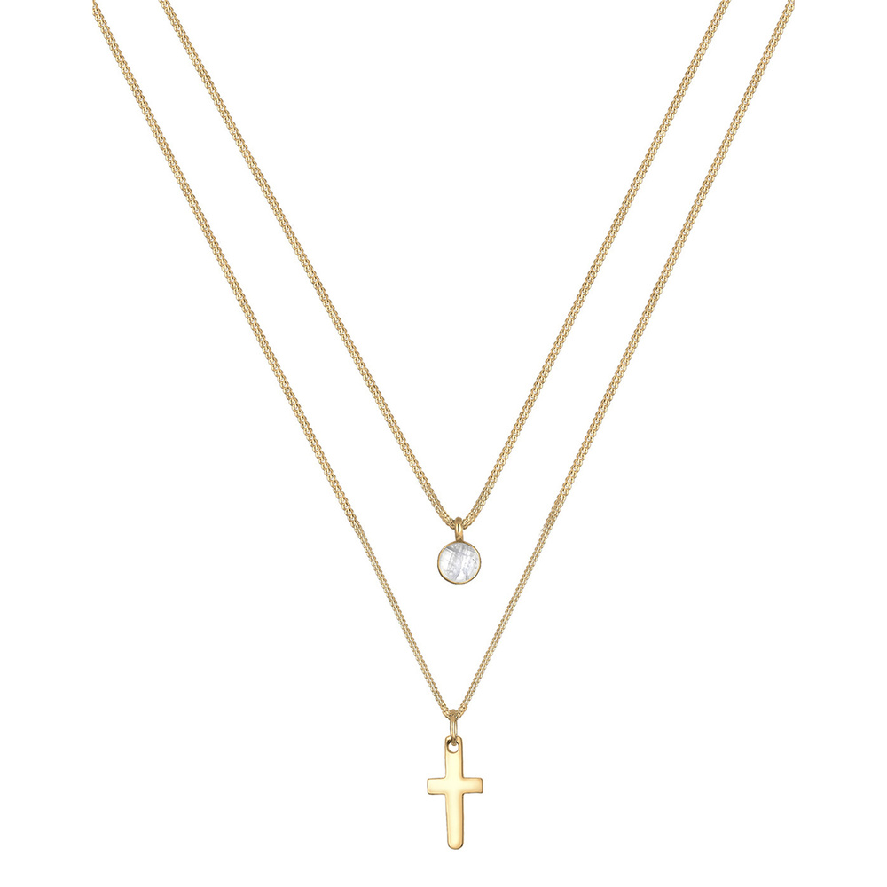 Elli Elli Collier Femme Pendentif Croix Pierre de Lune Layer - (925/1000) Argent collier