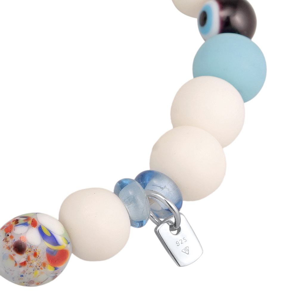 KUZZOI KUZZOI Bracelet Hommes Emoji Smile Beads avec des perles de résine en argent ster Bracelet