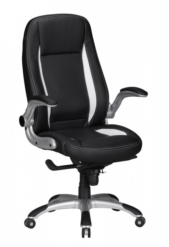 Amstyle Chefsessel Leder Optik schwarz Streifen weiß mit Armlehnen klappbar