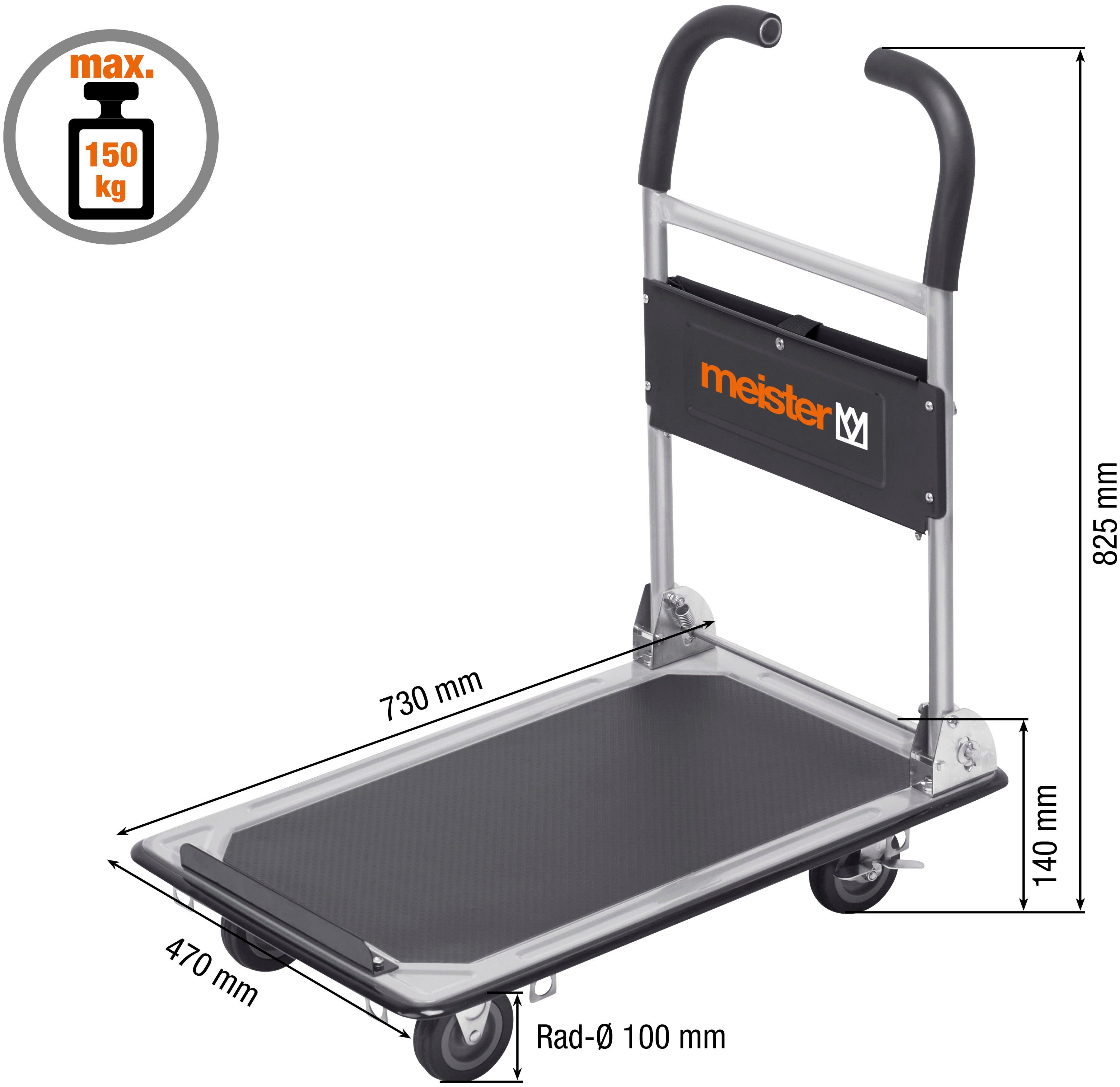 meister Transportwagen cut-off, Klappwagen / 8985620, bis 150 kg Tragkraft, Feststellbremse, Lenkrollen, Antirutschbesch.
